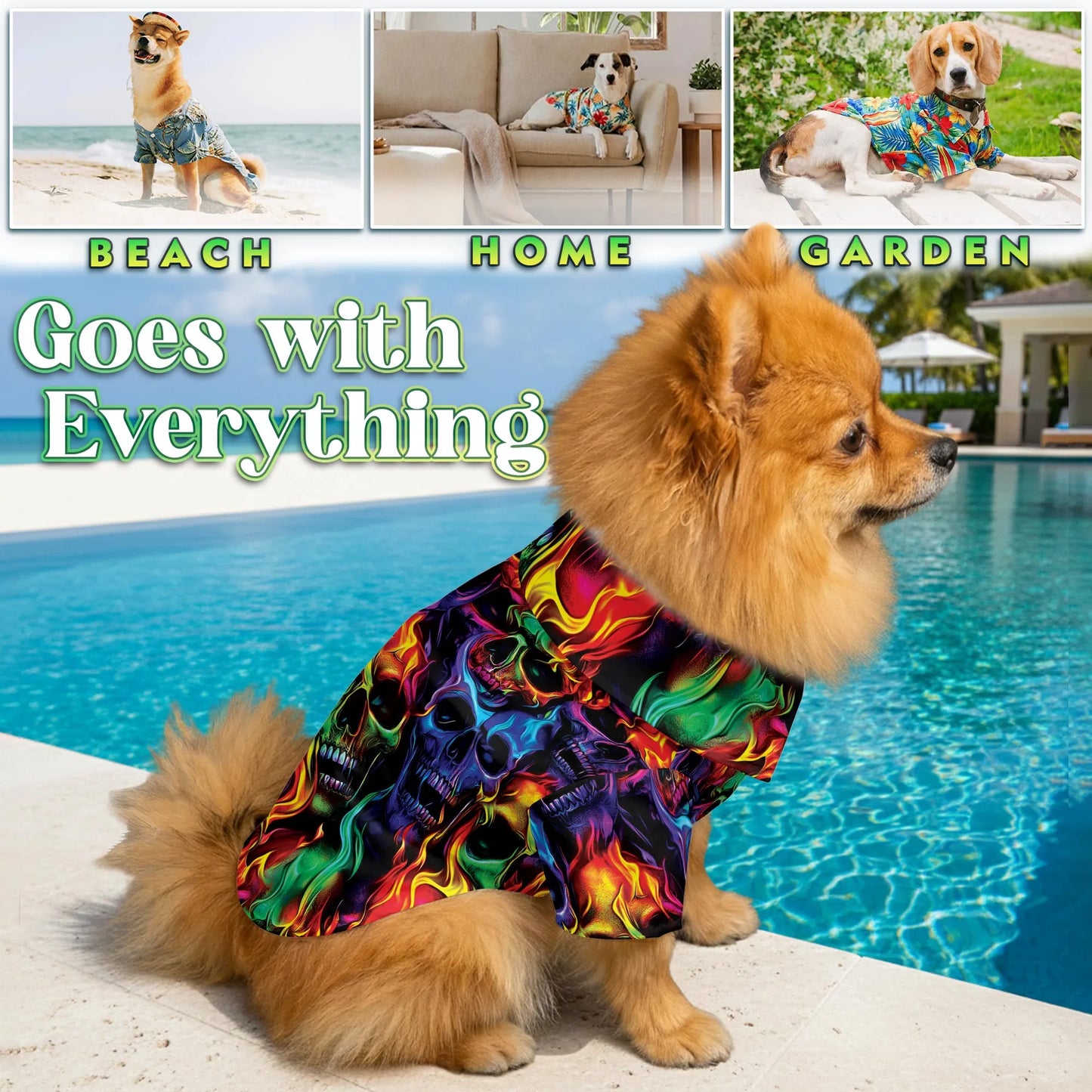 Flame Skull Fire Pattern Matching Dog Owner Hawaiian Shirts, Funny Pet Aloha Shirt for Beach Vacation - Azhawaiian