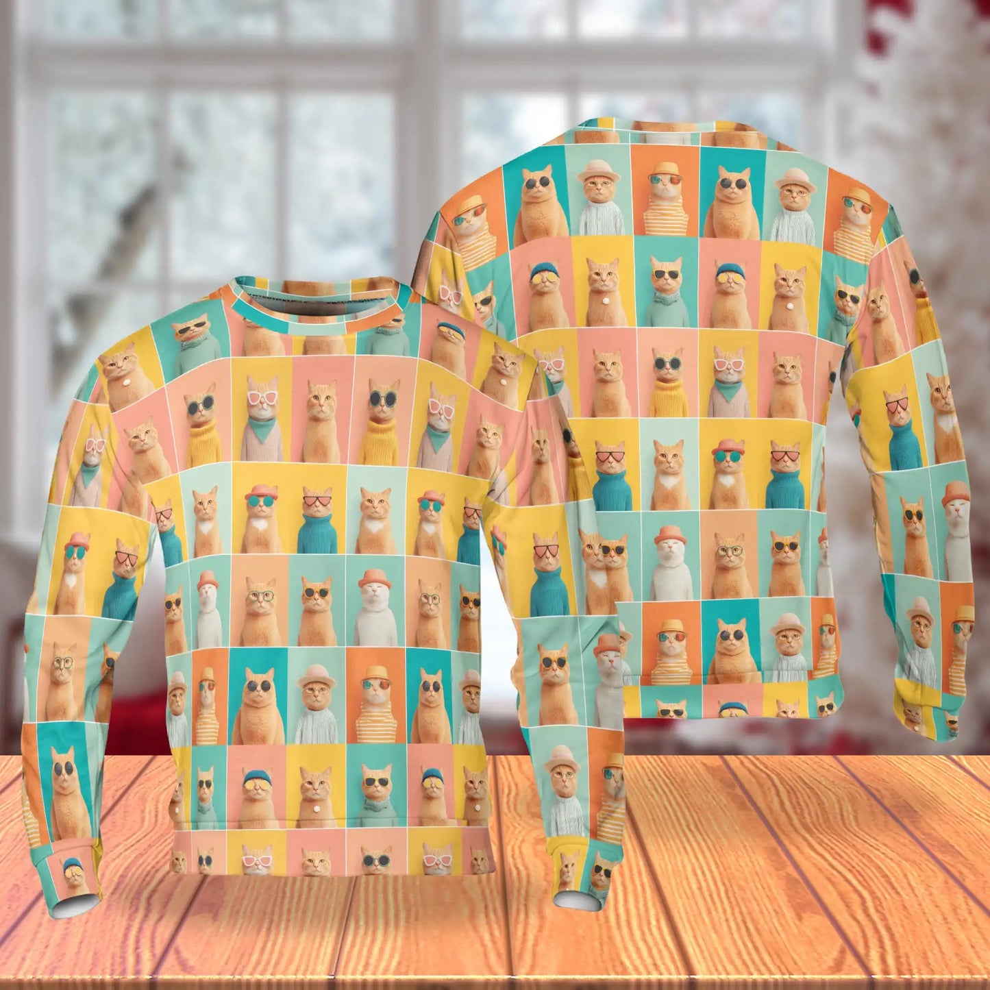 Colorful Cat Pattern Sweatshirt – Colorful Graphic 3D All Over Print Design