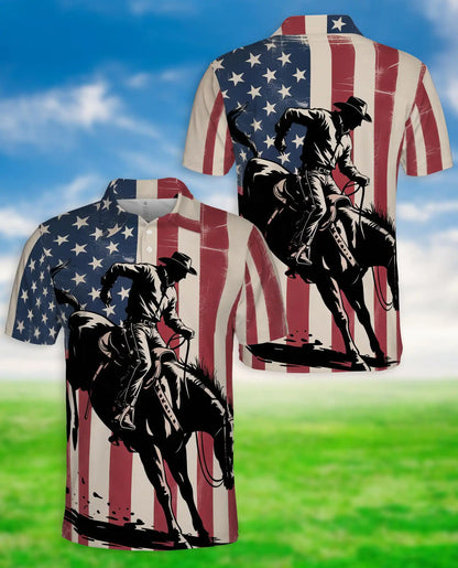 American Rodeo Polo Shirt for Men, USA Flag Western Style | Azhawaiian