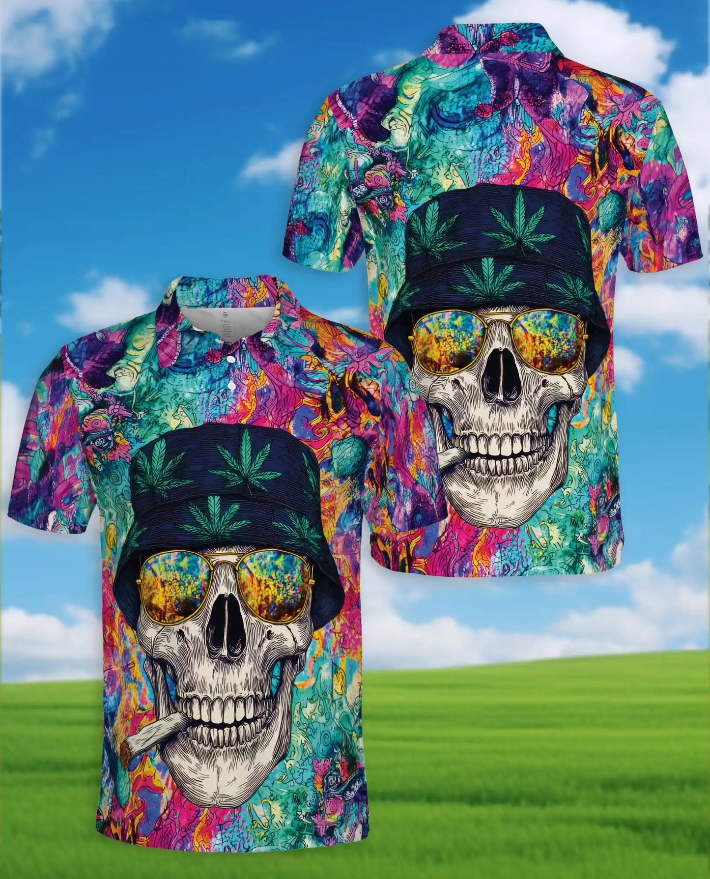 Skull Colorful Trippy Polo Shirt for Men, Vibrant Art Print | Azhawaiian