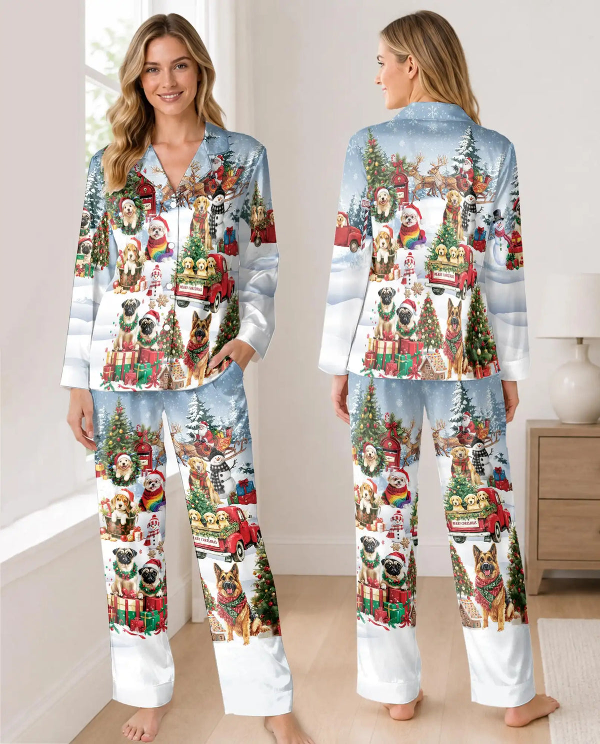 Christmas Dog Pajama Set for Women – Cute Puppy Holiday Print