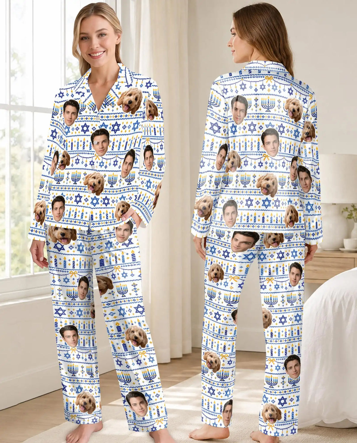 Personalized Hanukkah Face Pajama Set for Women – Custom Pet & Family Photo Print