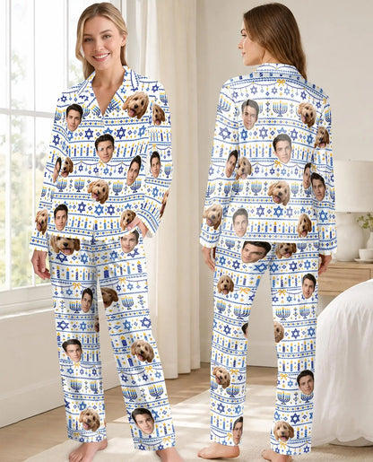 Personalized Hanukkah Face Pajama Set for Women – Custom Pet & Family Photo Print