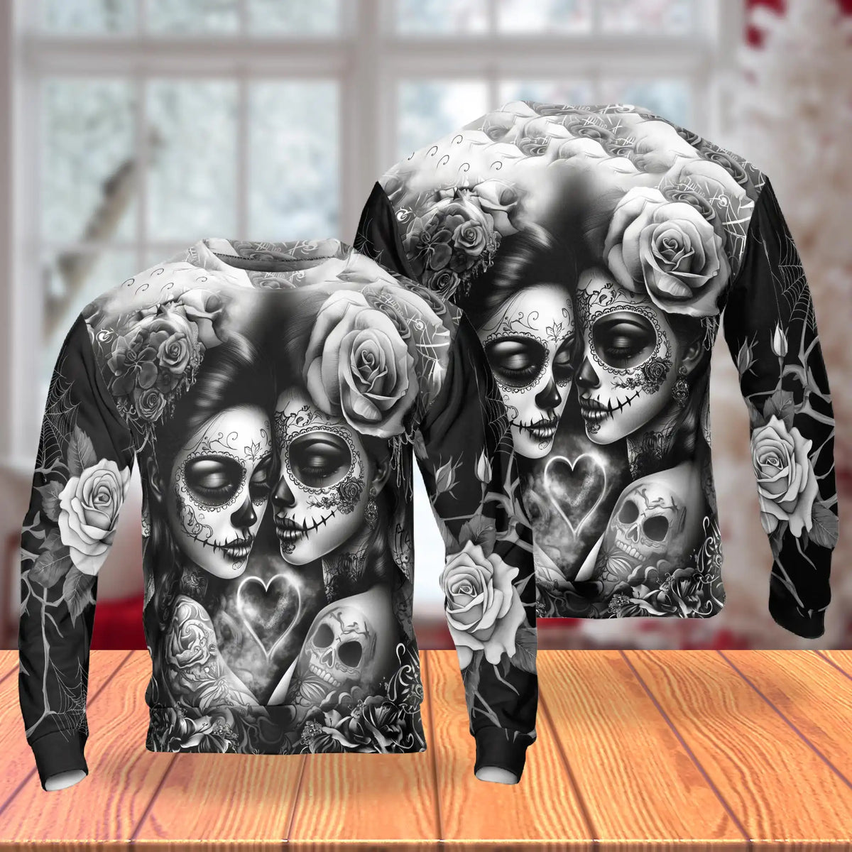 Lesbian Skull Couple Sweatshirt – Colorful Graphic 3D All Over Print Design