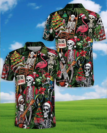 Funny Skeleton Christmas 3D Polo Shirt for Men, Tropical Holiday Gothic Style | Azhawaiian
