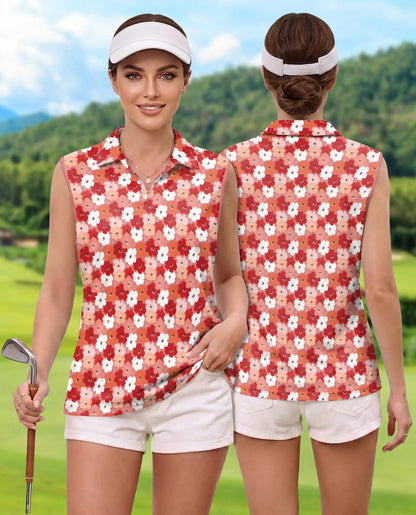 Ditsy Floral Print Sleeveless Polo Shirt for Women  | Azhawaiian