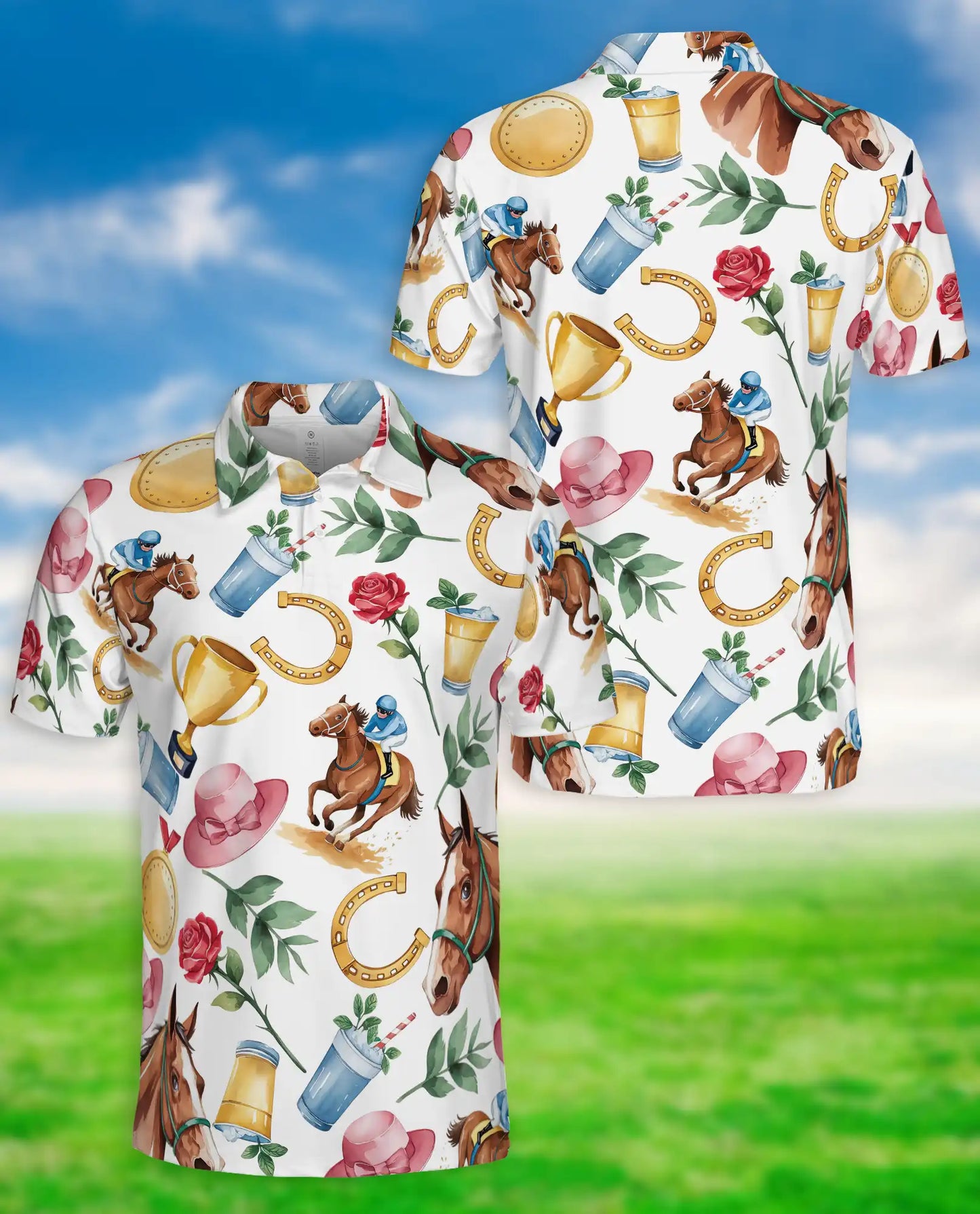 Horse Racing Derby 3D Polo Shirt for Men, Elegant Equestrian Country Style | Azhawaiian
