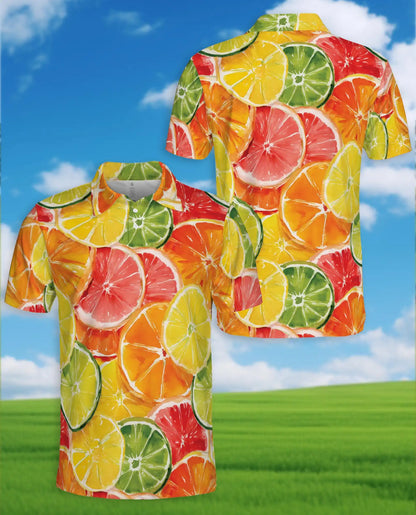 Citrus Slice Polo Shirt for Men, Fresh Summer Style | Azhawaiian