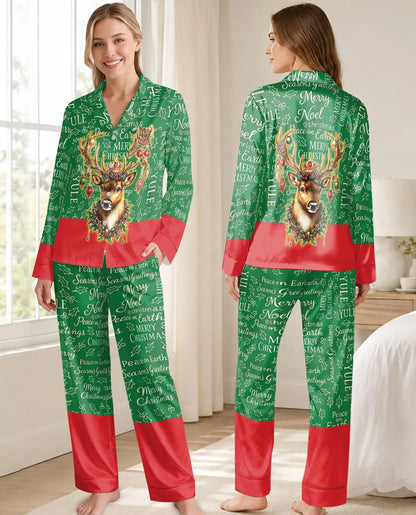 Reindeer Christmas Pajama Set for Women, Classic Holiday Sleepwear