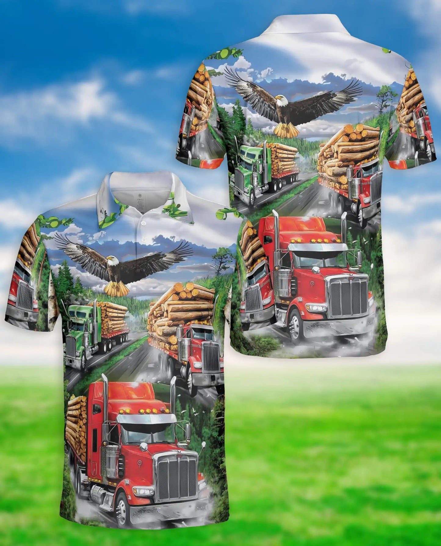 Logging Truck Eagle Polo Shirt, Outdoor Style | Azhawaiian