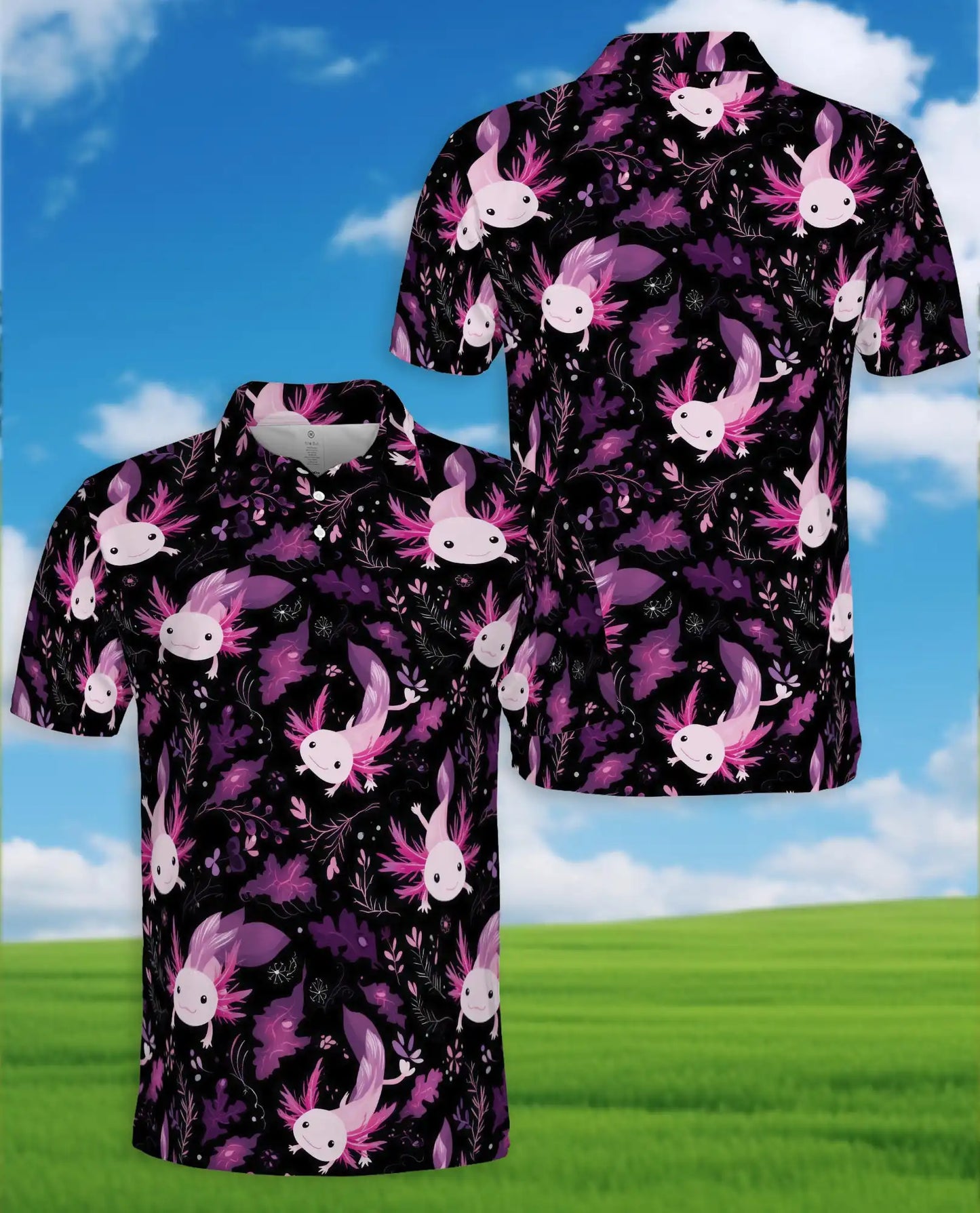 Purple Axolotl Polo Shirt for Men, Cute Aquatic Style | Azhawaiian