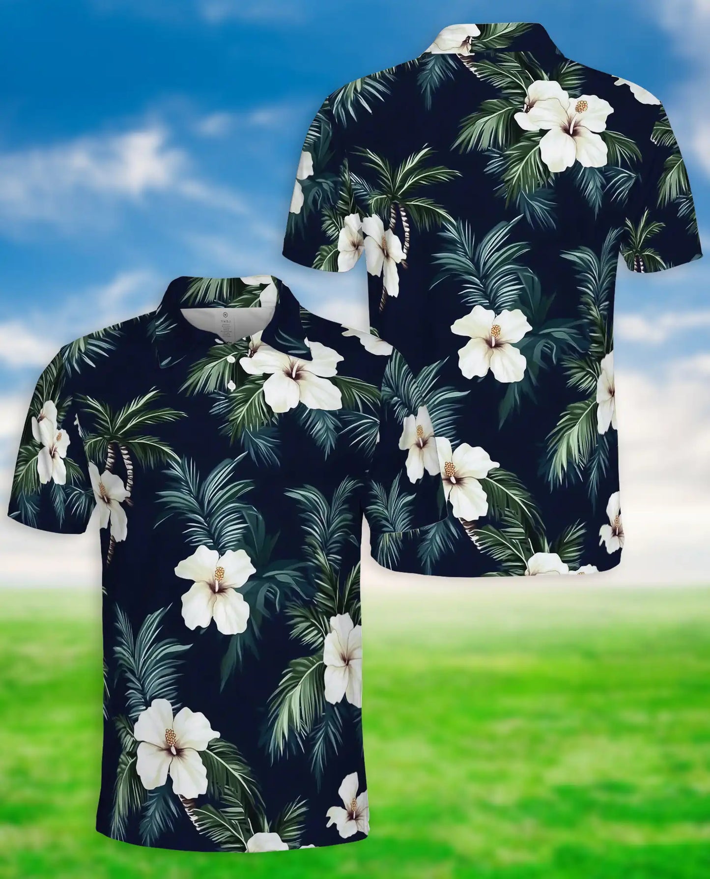 Tropical Hibiscus Palm 3D Polo Shirt for Men, Hawaiian Floral Beach Style | Azhawaiian