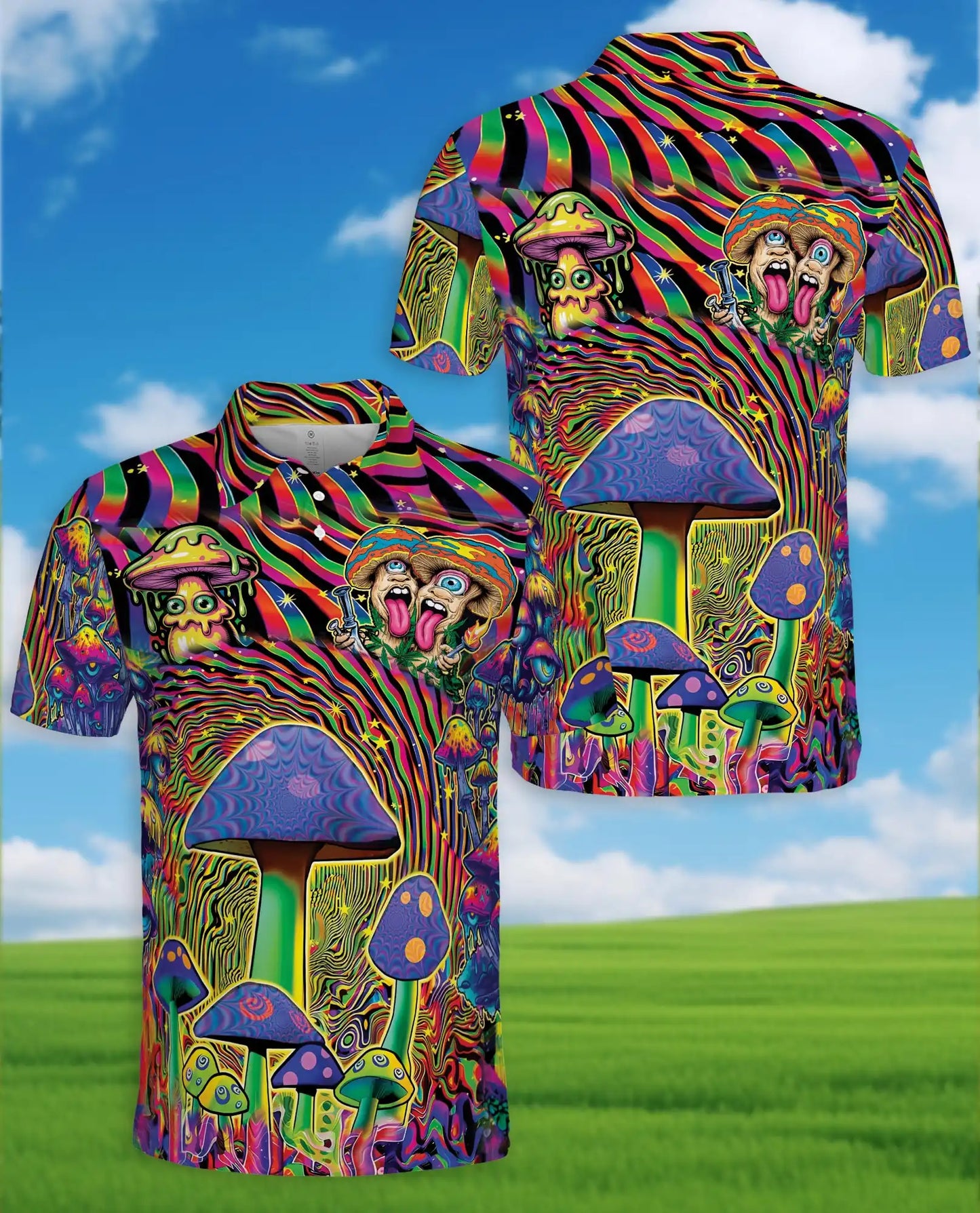 Psychedelic Mushroom Trippy Polo Shirt for Men, Colorful Psy Art | Azhawaiian