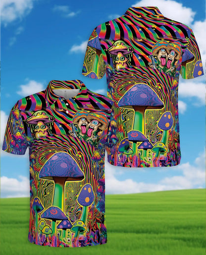 Psychedelic Mushroom Trippy Polo Shirt for Men, Colorful Psy Art | Azhawaiian
