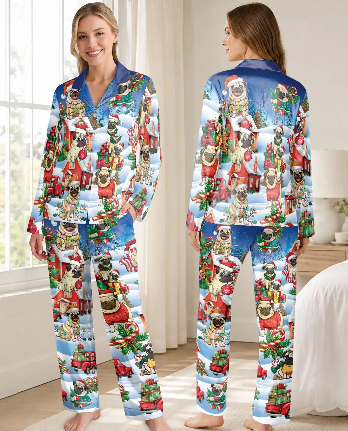 Christmas Pug Pajama Set for Women – Cute Holiday Dog Print
