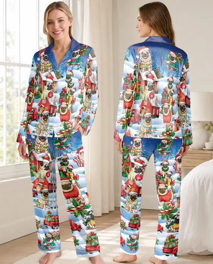 Christmas Pug Pajama Set for Women – Cute Holiday Dog Print
