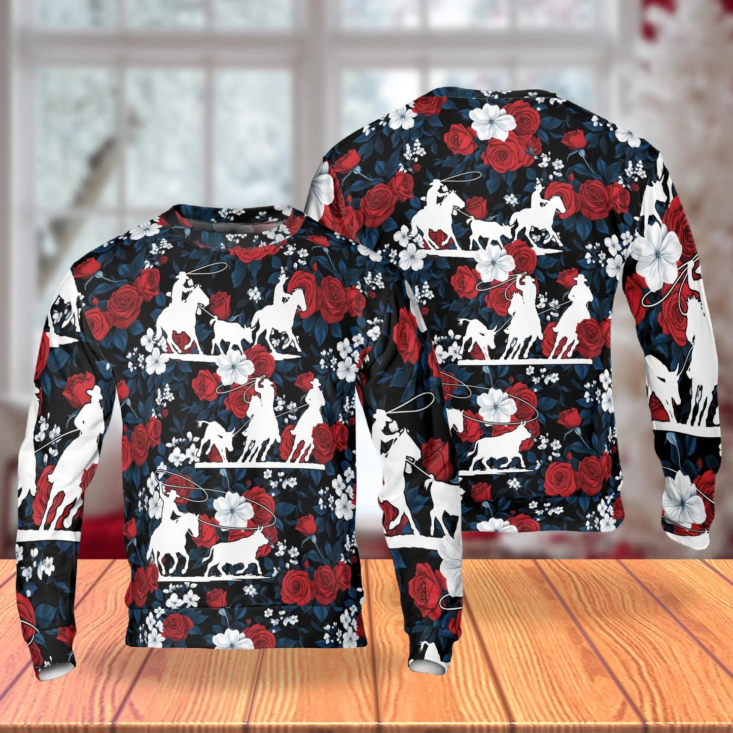 Horse Racing Flowers Rose Red Sweatshirt – Colorful Graphic 3D All Over Print Design