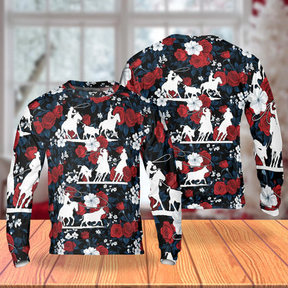 Horse Racing Flowers Rose Red Sweatshirt – Colorful Graphic 3D All Over Print Design