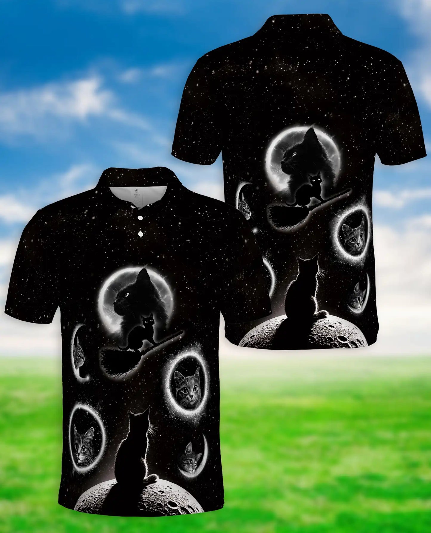 Black Cat Galaxy Polo Shirt | Azhawaiian