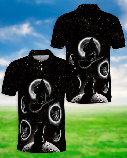 Black Cat Galaxy Polo Shirt | Azhawaiian