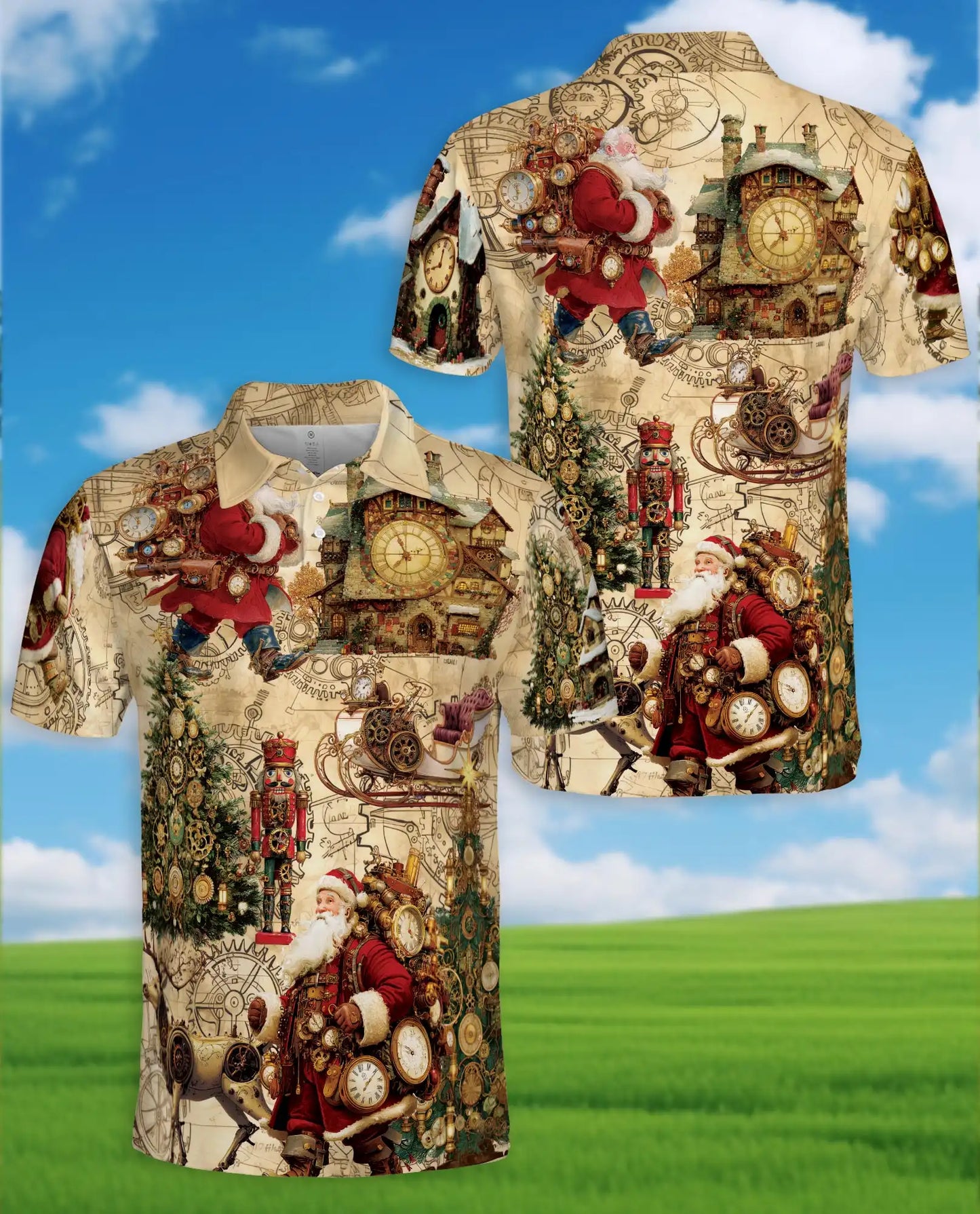 Christmas Holiday Santa Polo Shirt for Men, Festive Winter Design | Azhawaiian