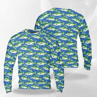 Green Bass Fish Pattern Sweatshirt – Colorful Graphic 3D All Over Print Design