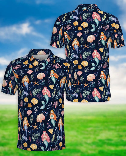 Mermaid Ocean Polo Shirt, Cute Sea Life Style | Azhawaiian