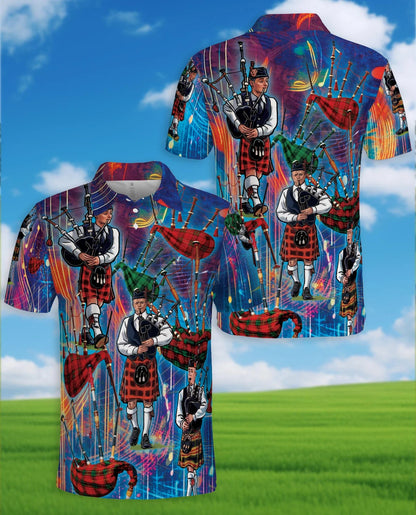 Bagpipes Player Polo Shirt for Men, Scottish Music Style | Azhawaiian