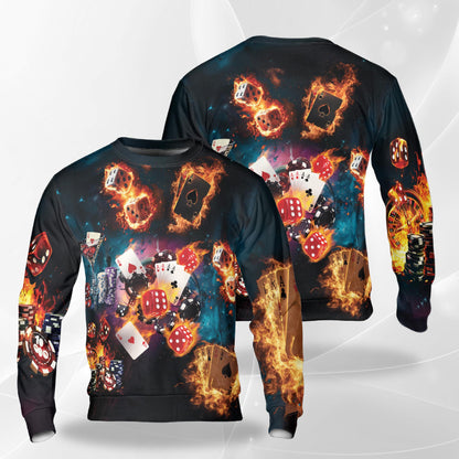 Burning Dice Poker Sweatshirt – Colorful Graphic 3D All Over Print Design