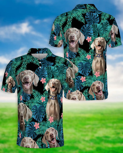 Weimaraner Tropical Polo Shirt, Jungle Leaf Print | Azhawaiian