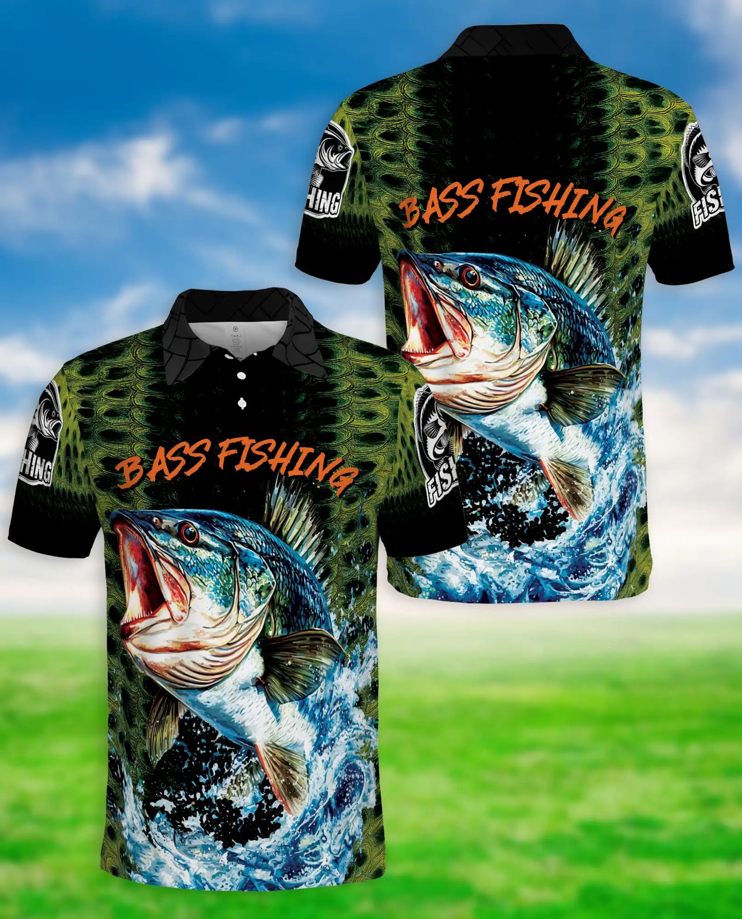 Bass Fishing 3D Polo Shirt for Men, Freshwater Angler Outdoor Style | Azhawaiian
