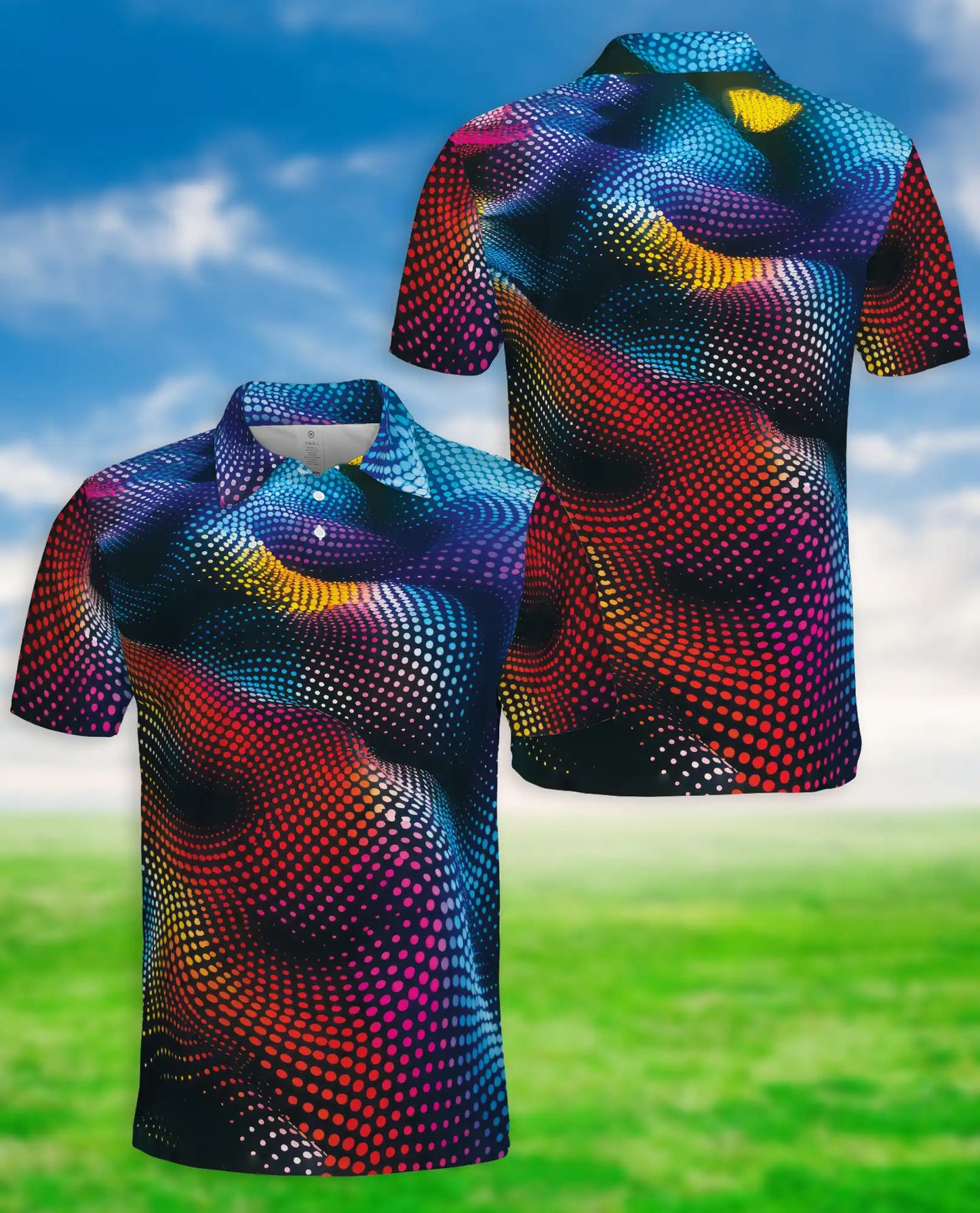 Abstract Dot Wave Polo Shirt, Colorful Modern Style | Azhawaiian