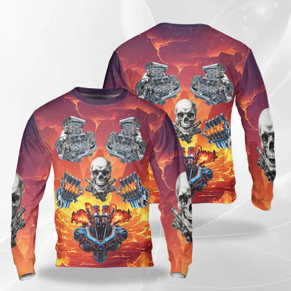Car Engine Skull Sweatshirt – Colorful Graphic 3D All Over Print Design