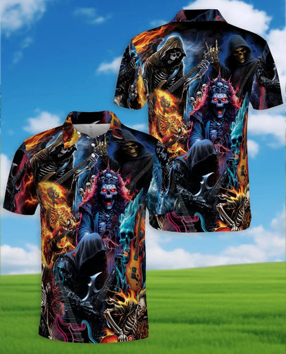 Gothic Skeleton Polo Shirt for Men, Dark Fantasy Casual | Azhawaiian