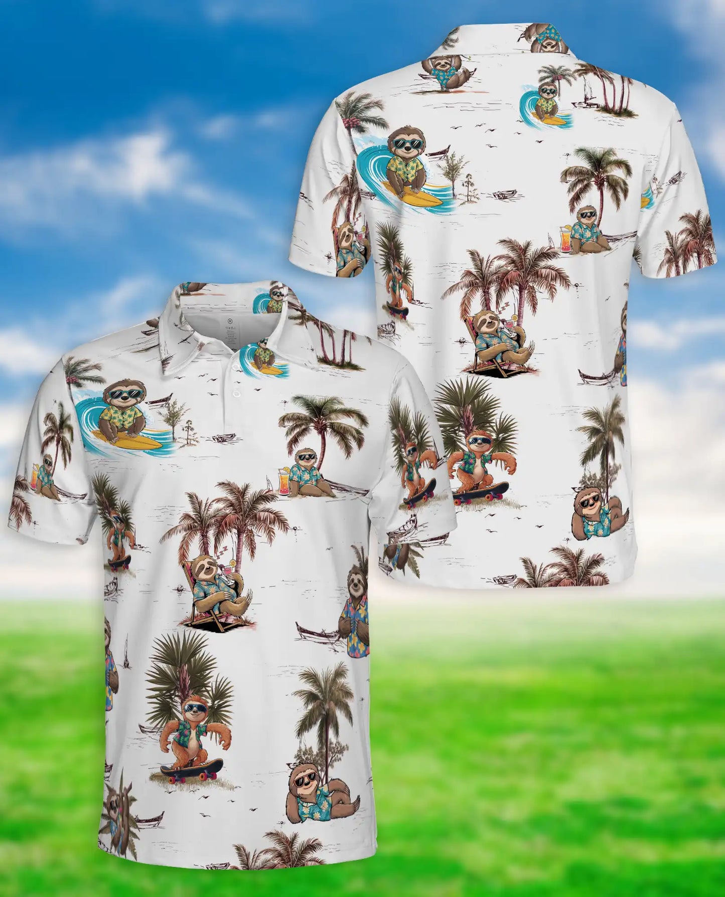 Sloth Tropical Polo Shirt, Beach Vacation Print | Azhawaiian
