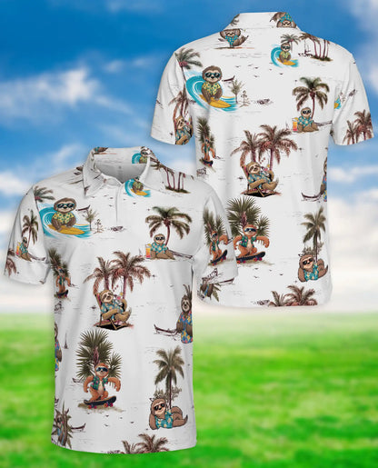 Sloth Tropical Polo Shirt, Beach Vacation Print | Azhawaiian