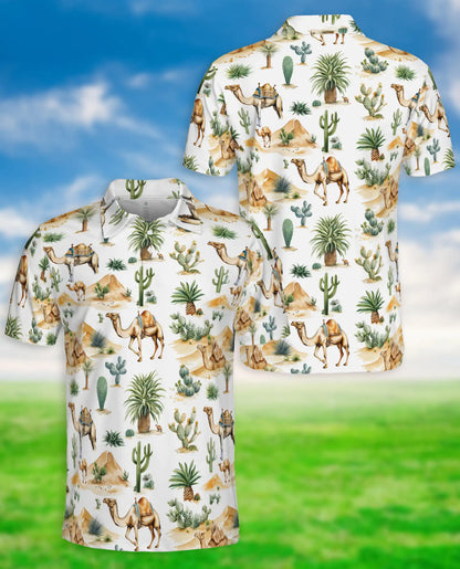 Desert Camel 3D Polo Shirt for Men, Safari Cactus Tropical Style | Azhawaiian