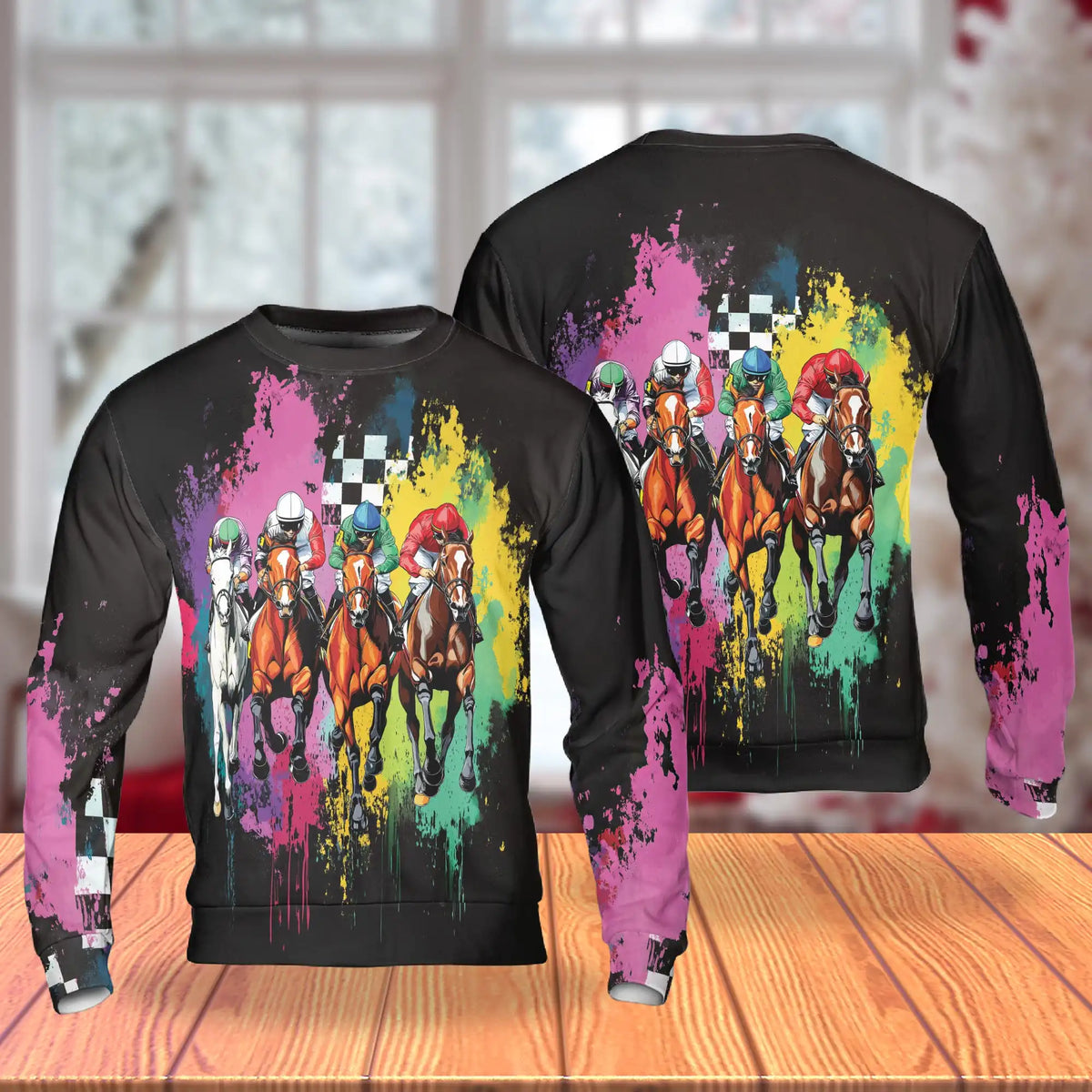Colorful Horse Racing Sweatshirt – Colorful Graphic 3D All Over Print Design