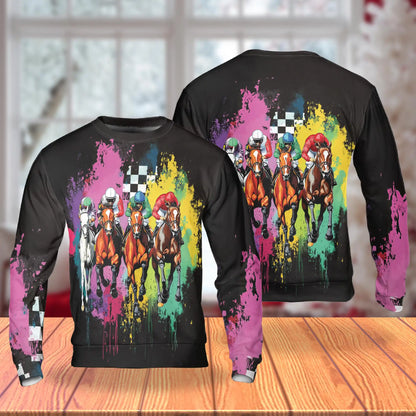 Colorful Horse Racing Sweatshirt – Colorful Graphic 3D All Over Print Design