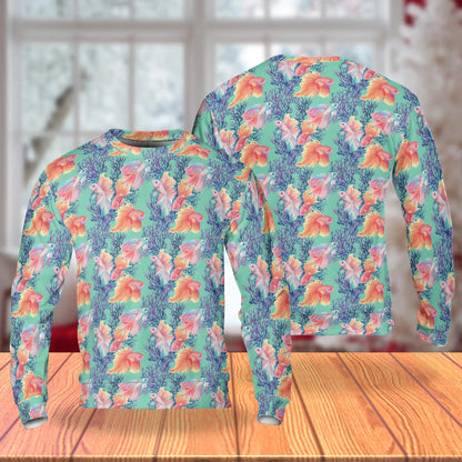 Golden Fish Pattern Sweatshirt – Tropical 3D All Over Print Design