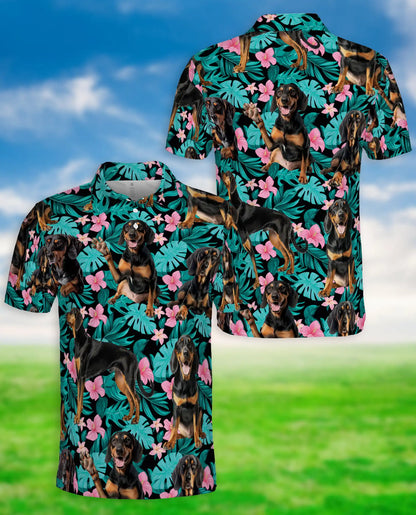 Doberman Tropical Polo Shirt, Floral Dog Print | Azhawaiian