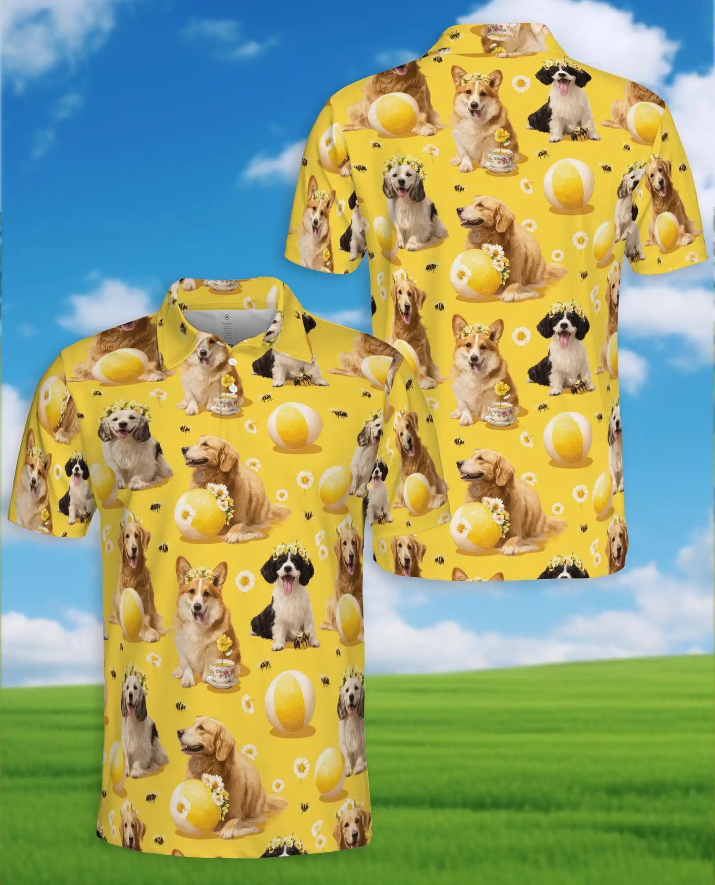 Golden Retriever Polo Shirt for Men, Cute Dog Lover Style | Azhawaiian