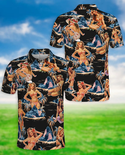 Tropical Pin Up Polo Shirt - Vintage Island Night Style | Azhawaiian