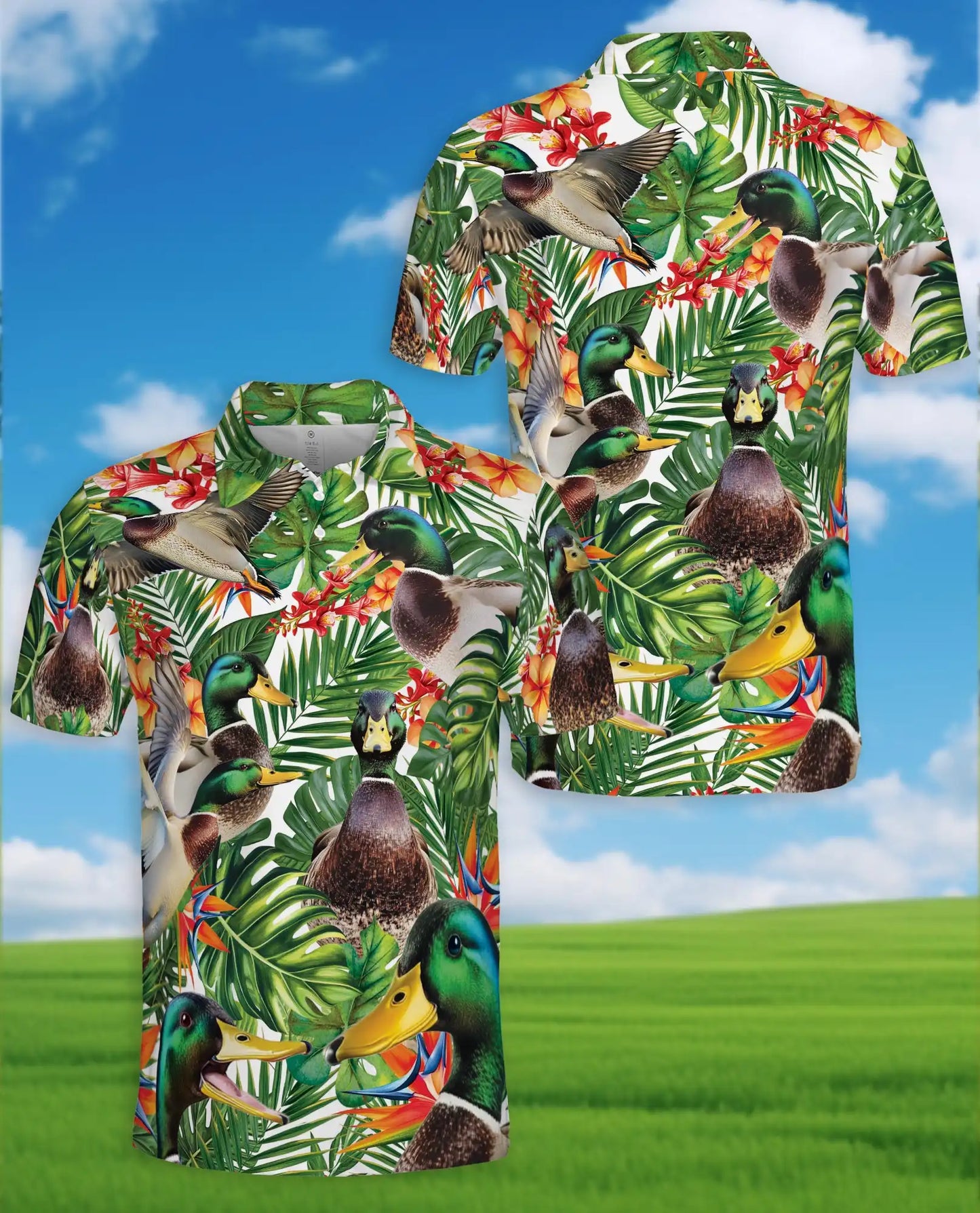 Mallard Duck Tropical Hawaiian Polo Shirt-Exotic Floral Design | Azhawaiian
