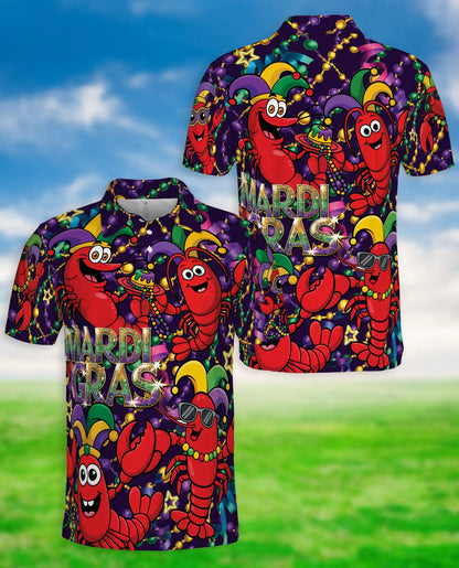 Funny Mardi Gras Crawfish Polo Shirt for Men- Carnival Lobster Shirt | Azhawaiian