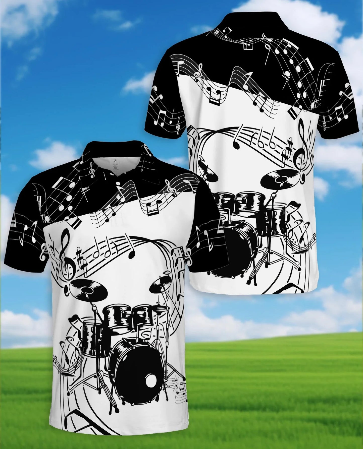 Drums Music Polo Shirt for Men, Rock Band Style Design | Azhawaiian