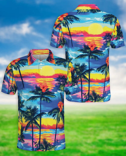 Tropical Sunset Hawaiian Polo Shirt | Azhawaiian