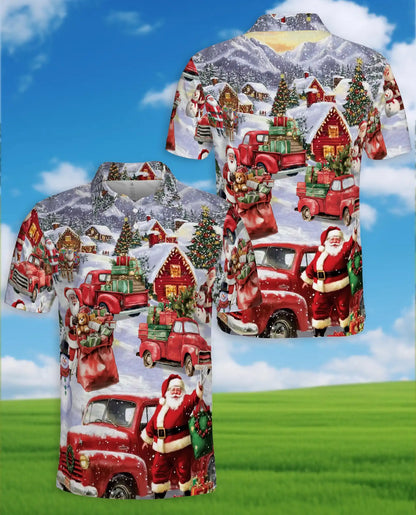 Vintage Christmas Truck 3D Polo Shirt for Men, Santa Holiday Village Style | Azhawaiian