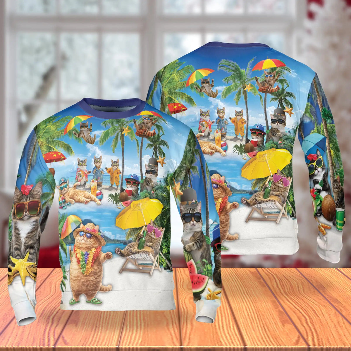 Cats Summer Beach Sweatshirt – Tropical 3D All Over Print Design
