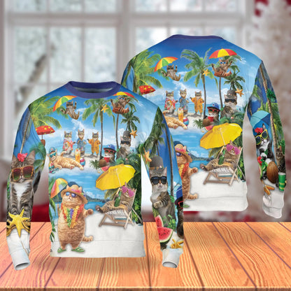 Cats Summer Beach Sweatshirt – Tropical 3D All Over Print Design